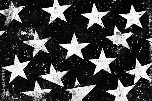 White stars with a weathered look scattered on a black background conveying a rough grunge artistic effect