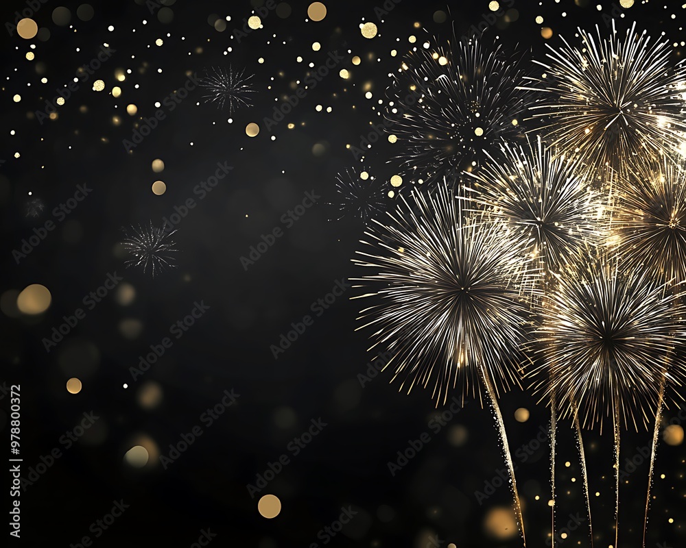 Fototapeta premium silver fireworks exploding in the night sky with clear space beneath for adding promotional messages or countdown numbers