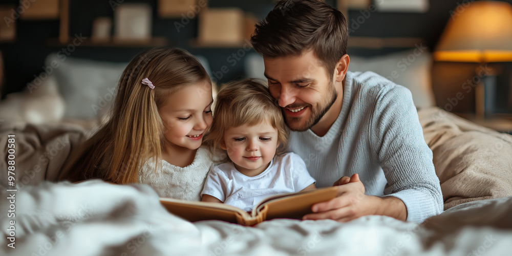 family daughter are reading the in the room reading a book to his family daughter are reading the in the room reading a book to his