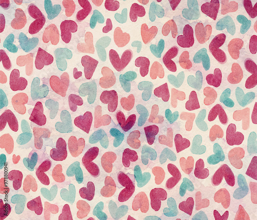 Wallpaper Mural A vibrant and charming pattern of blue and red hearts created in a watercolor style, offering a playful and artistic touch ideal for romantic and decorative purposes Torontodigital.ca
