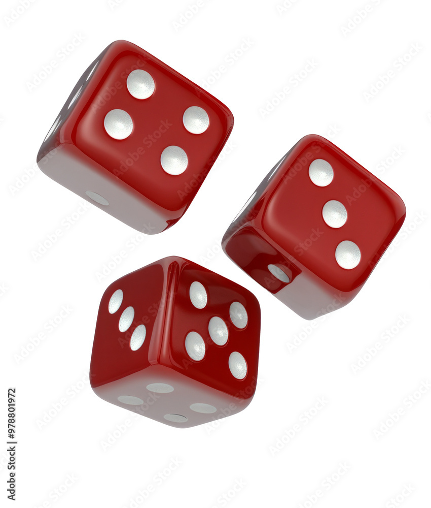 Red dice falling down on transparent background. Red dice falling down on transparent background.