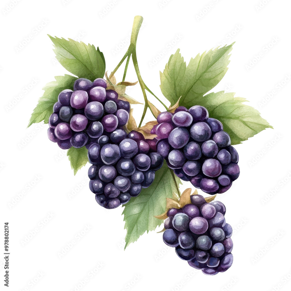 Fototapeta premium Simple watercolor blackberries isolated on a white background. png