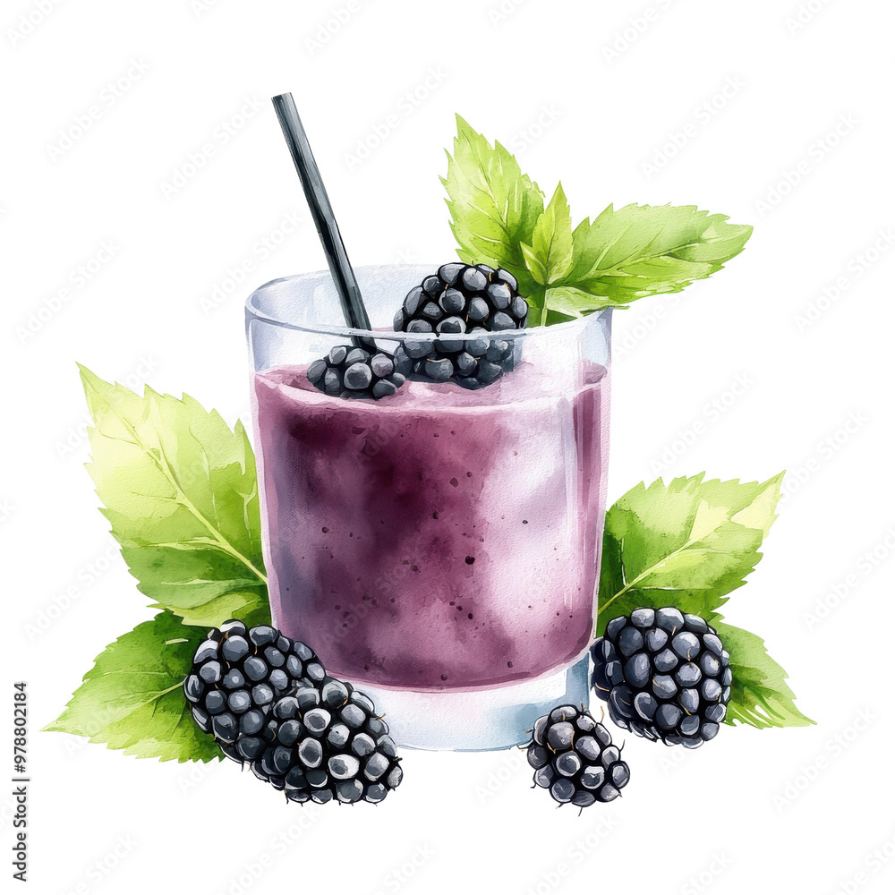 Watercolor blackberry smoothie, isolated on a white background. png Watercolor blackberry smoothie, isolated on a white background. png