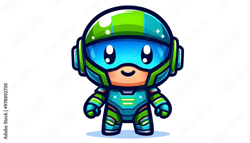 Funny green alien robot with headphones, smiling and wearing sunglasses, in a cartoon punk style Funny green alien robot with headphones, smiling and wearing sunglasses, in a cartoon punk style