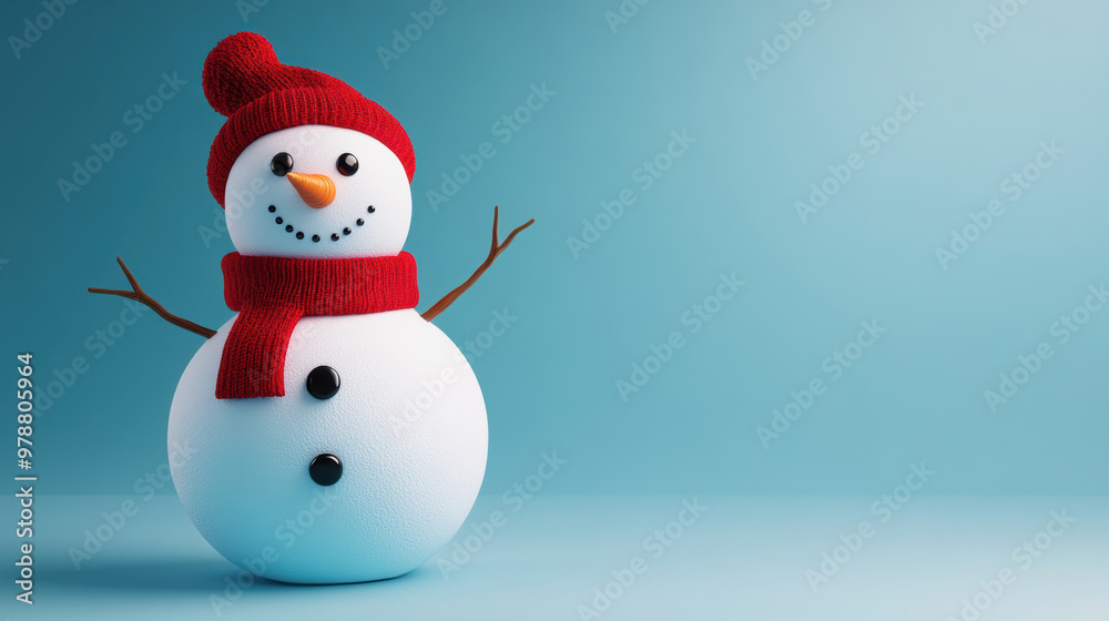 A cheerful snowman with button eyes and red scarf brings winter joy A cheerful snowman with button eyes and red scarf brings winter joy