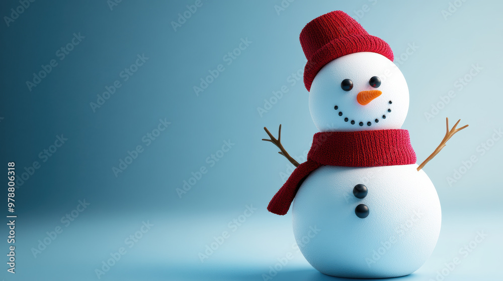 A cheerful snowman with button eyes and red scarf brings winter joy A cheerful snowman with button eyes and red scarf brings winter joy