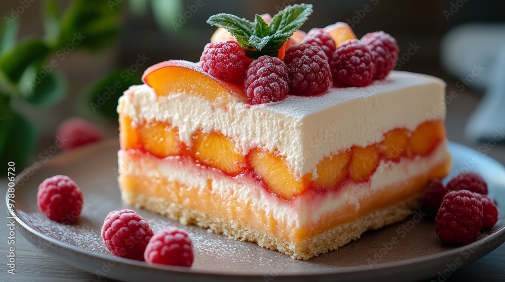 Peach and Cream Cheese Cake Slice Peach and Cream Cheese Cake Slice
