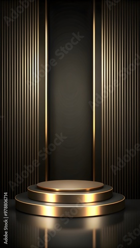 gold pedestal for product showcase with contrasting black background