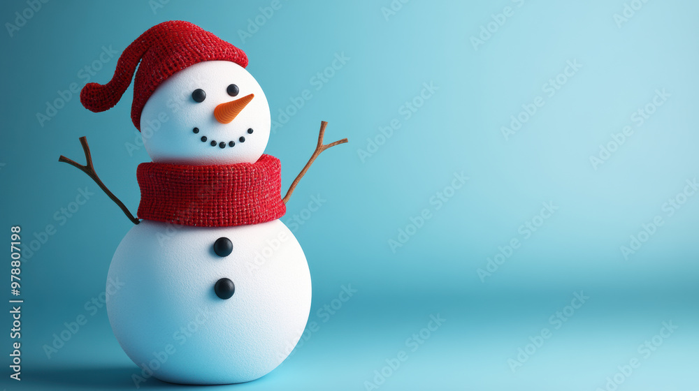 A cheerful snowman with button eyes and red scarf brings holiday joy A cheerful snowman with button eyes and red scarf brings holiday joy