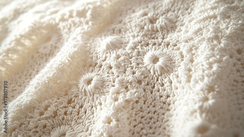 White Crocheted Cotton Fabric Texture : Generative AI