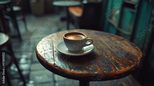 Cup of Coffee on Vintage Wooden Table : Generative AI photo