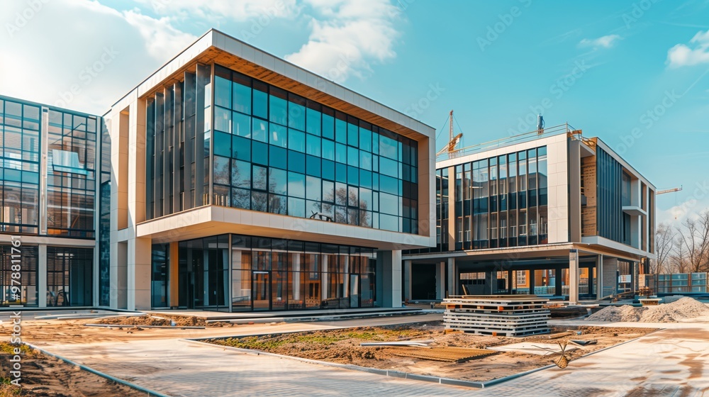 Exterior view of a modern designed office building in construction Exterior view of a modern designed office building in construction
