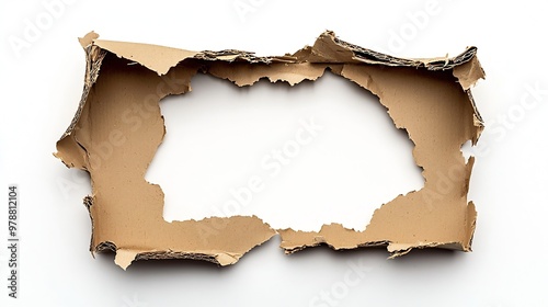 Torn Piece of Cardboard Isolated White Background : Generative AI