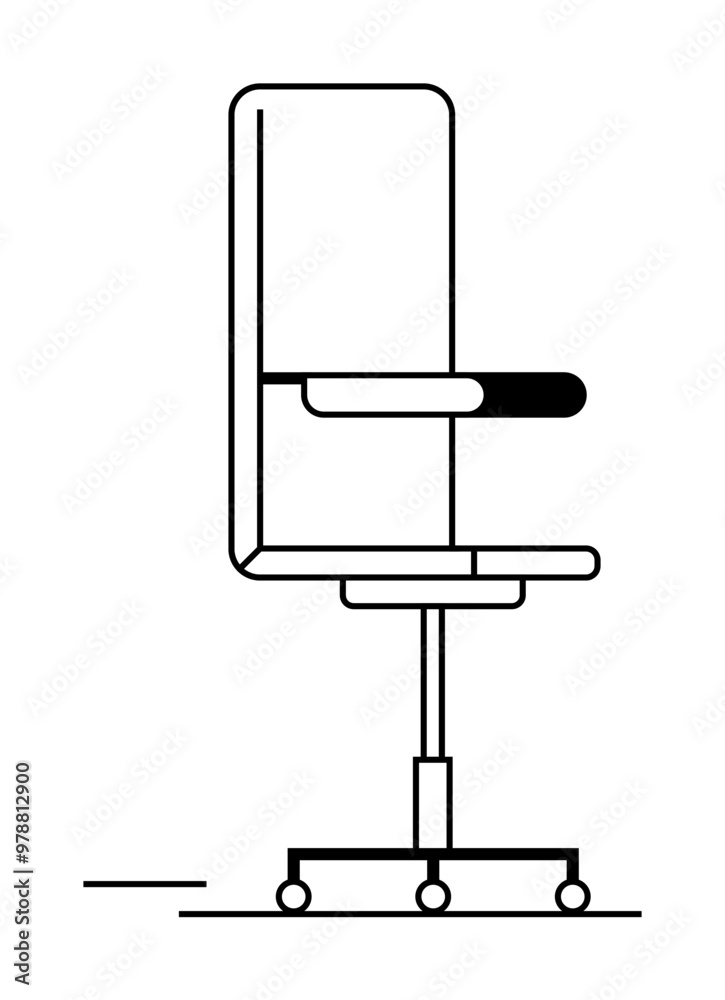 Simple line drawing of an ergonomic office chair with adjustable height and armrests. Ideal for office furniture catalogs, ergonomic design articles, workspace setups, office interior design, modern o Simple line drawing of an ergonomic office chair with adjustable height and armrests. Ideal for office furniture catalogs, ergonomic design articles, workspace setups, office interior design, modern o