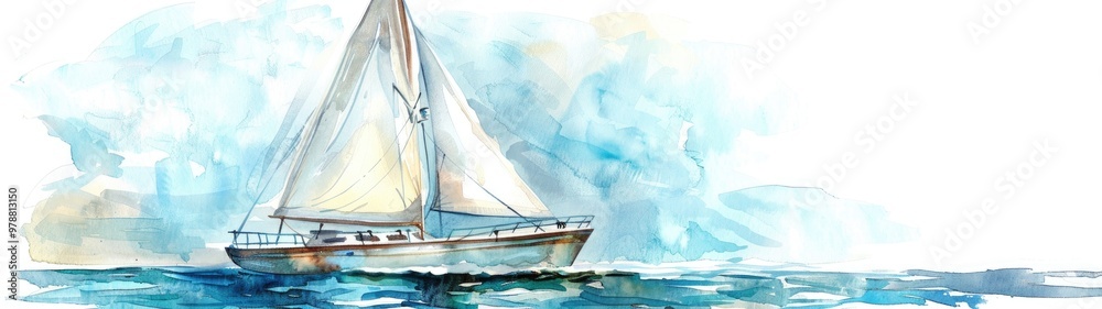 Fototapeta premium Sailing boat, watercolor 
