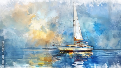 Sailing boat, watercolor 