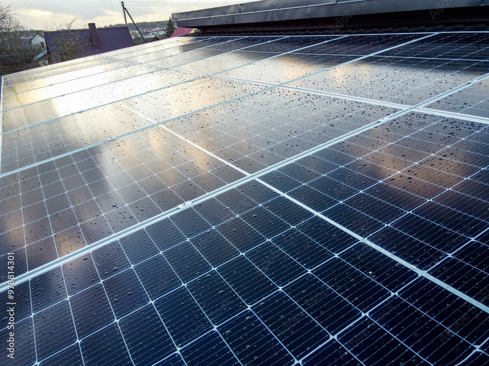 Solar panels on pitched metal roof. Home Renewable Energy Systems ... - Mountain Homes With Renewable Energy Modeling