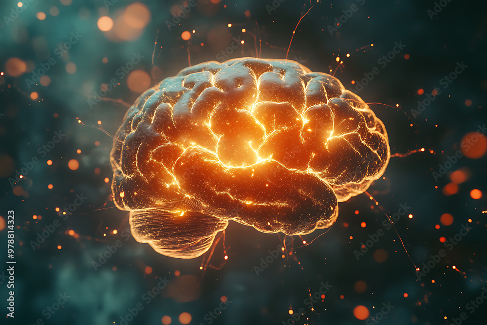 Fototapeta premium A glowing, stylized brain illustration symbolizing creativity and intelligence.