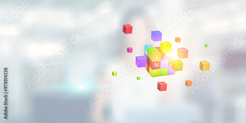 Floating shiny cube network. Mixed media