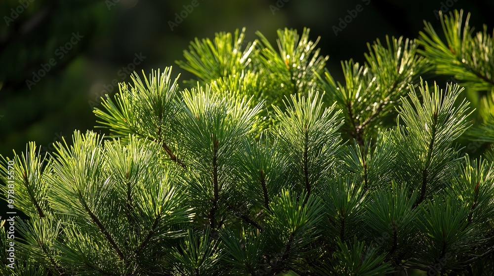 Lush green pine needles arranged in a tranquil natural setting during the afternoon sunlight Lush green pine needles arranged in a tranquil natural setting during the afternoon sunlight