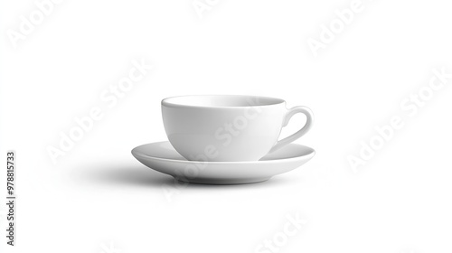 White Ceramic Cup and Saucer isolated on white background : Generative AI