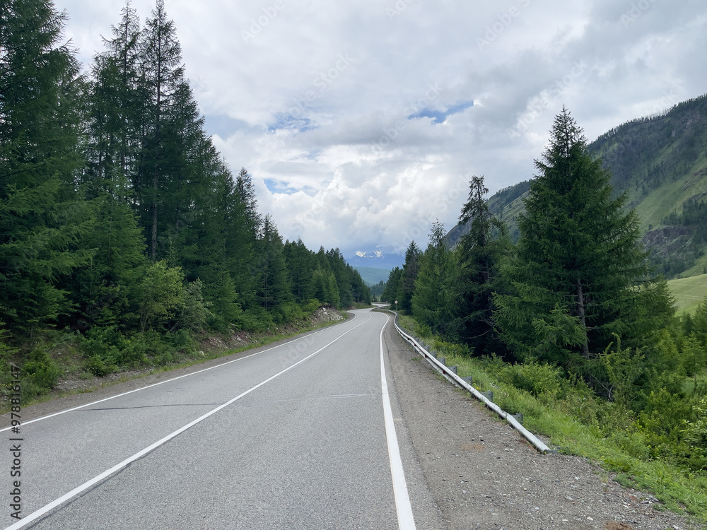 A mountain road in a mountainous area. Mountain Altai. A mountain road in a mountainous area. Mountain Altai.
