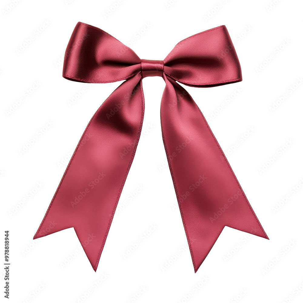 Naklejka premium Elegant red satin bow with long tails, perfect for gift wrapping, decorations, and festive occasions.