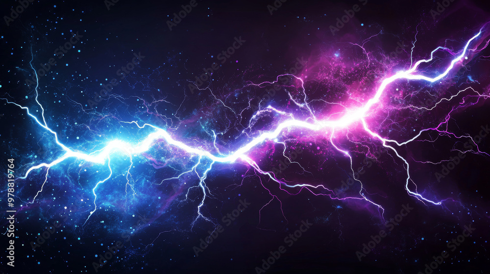 Realistic lightning bolts, bright and powerful, like a real thunderstorm. A vector image on a dark background. Realistic lightning bolts, bright and powerful, like a real thunderstorm. A vector image on a dark background.