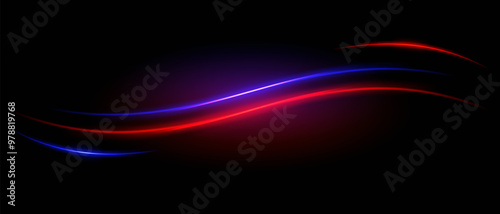 Blue and red wave neon stripes or light flash. Laser beams, horizontal beams. Beautiful light reflections. Glowing stripes on a black background.