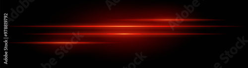Red neon stripes or light flash. Laser beams, horizontal beams. Beautiful light reflections. Glowing stripes on a black background.