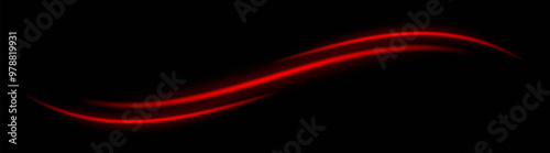 Red wave neon stripes or light flash. Laser beams, horizontal beams. Beautiful light reflections. Glowing stripes on a black background.
