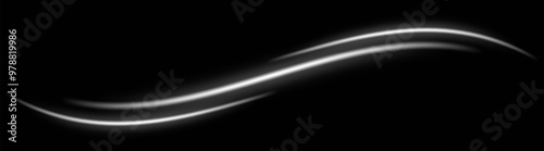 White wave neon stripes or light flash. Laser beams, horizontal beams. Beautiful light reflections. Glowing stripes on a black background.