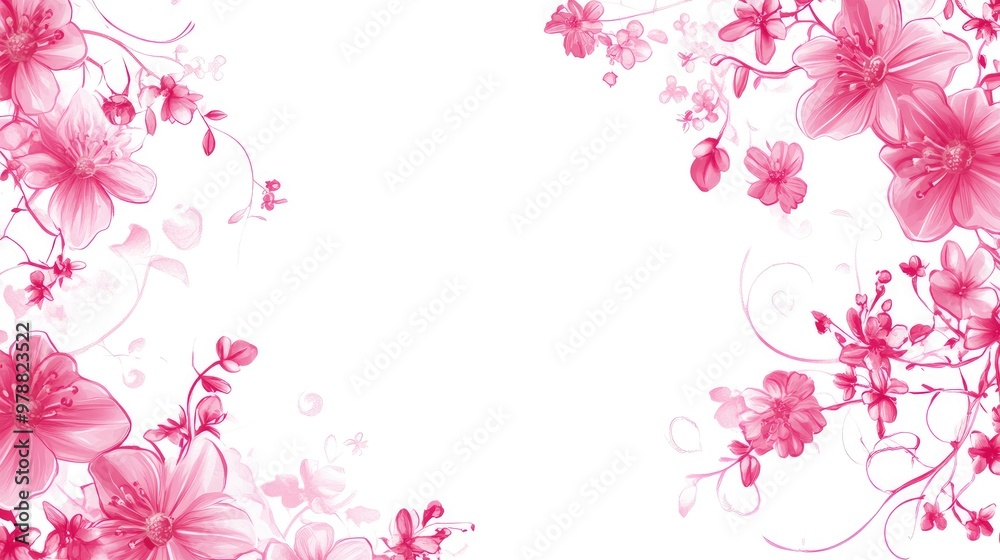 A bright pink floral border design with detailed blossoms and flowing vines, creating a cheerful and feminine decorative frame. A bright pink floral border design with detailed blossoms and flowing vines, creating a cheerful and feminine decorative frame.