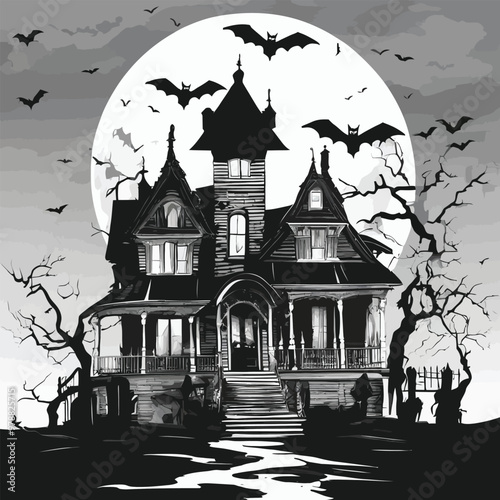 Halloween best hunted house graphic with  mid night forest horror illustration