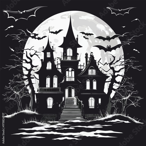 Halloween best hunted house graphic with  mid night forest horror illustration