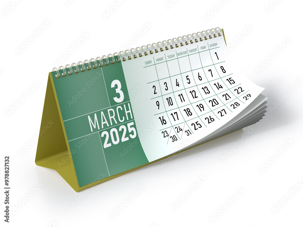March 2025 Calendar. Isolated on White Background. 3d Rendering March 2025 Calendar. Isolated on White Background. 3d Rendering