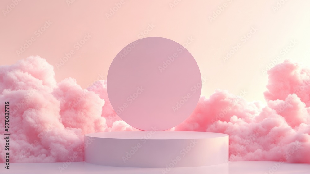 3D white cylindrical podium with Pink cloud on sky,Sweet cotton candy and fluffy product display background,exhibition gallery display,vector,Product presentation realistic podium,space for text. 3D white cylindrical podium with Pink cloud on sky,Sweet cotton candy and fluffy product display background,exhibition gallery display,vector,Product presentation realistic podium,space for text.