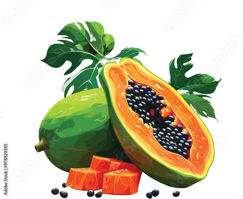 Vector illustration of sweet and fresh papaya fruit