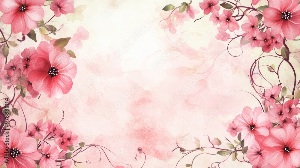A cheerful pink floral border with detailed blooms and swirling vines, framing the edges in a bright and lively design. A cheerful pink floral border with detailed blooms and swirling vines, framing the edges in a bright and lively design.