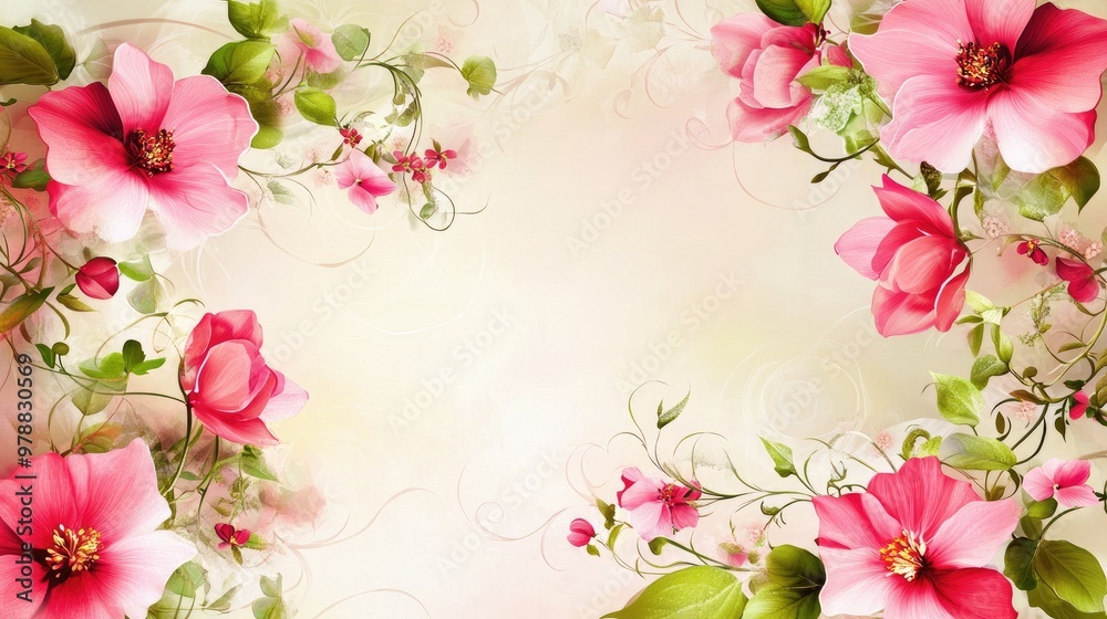 A cheerful pink floral border with vibrant blooms and delicate vines, creating a lively and elegant decorative frame. A cheerful pink floral border with vibrant blooms and delicate vines, creating a lively and elegant decorative frame.