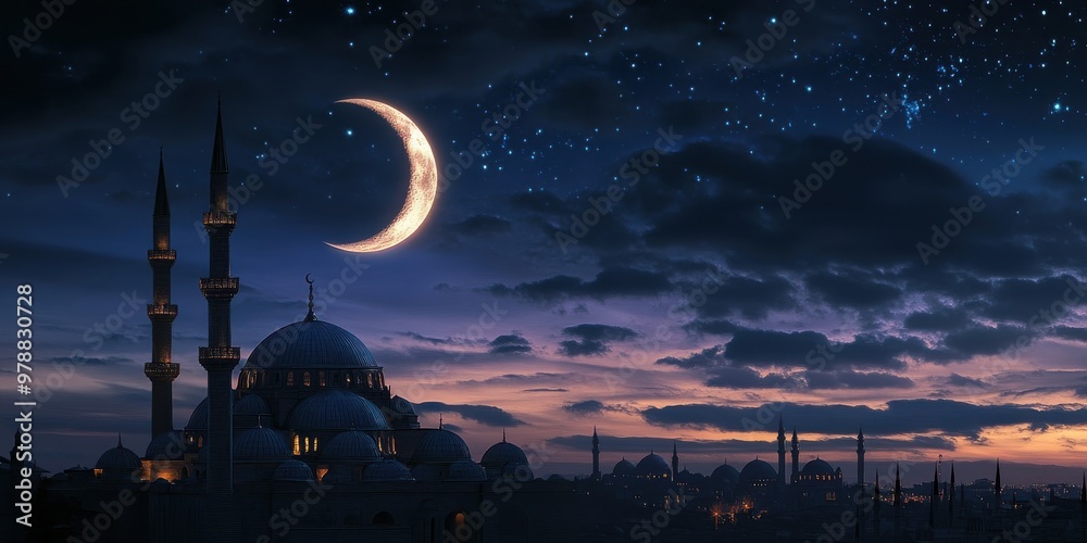 Obraz premium crescent moon over a mosque 