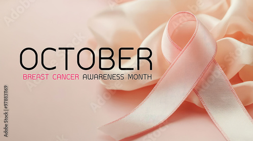 Pink Ribbon For Breast Cancer Awareness Month. October Support. photo