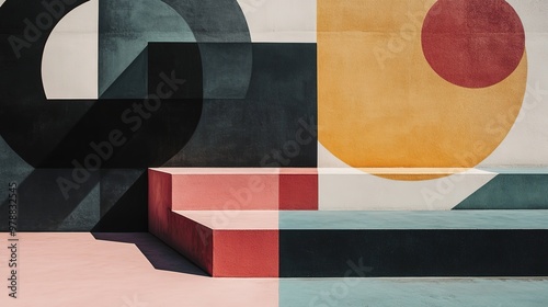 A clean geometric design with abstract shapes, creating a modern aesthetic