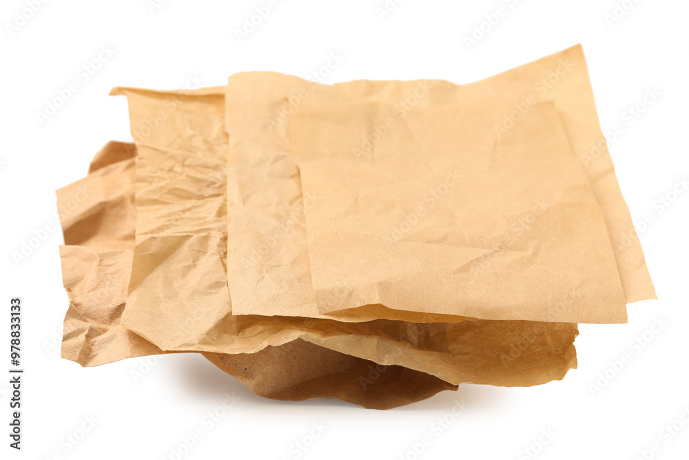 Crumpled kraft paper sheets isolated on white Crumpled kraft paper sheets isolated on white