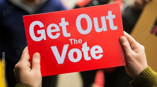 Get Out The Vote Sign, Red, White, Hand, Protest, Election, Democracy photo