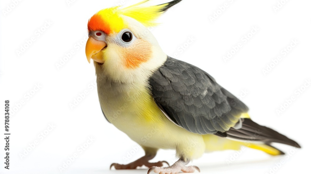 Yellow-Crested Cockatiel Portrait Against a White Background