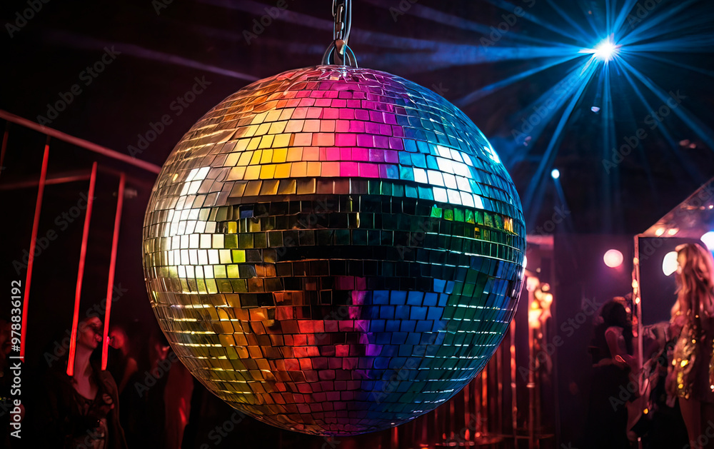 Fototapeta premium Colorful disco mirror ball nightclub sphere lightle