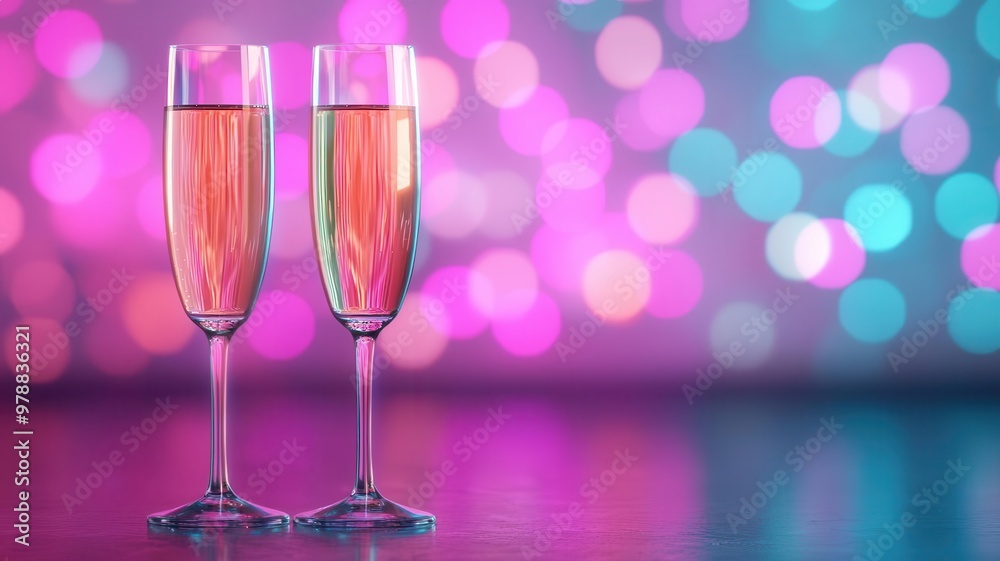 New Year's Eve 2025, champagne toast at midnight, lively party atmosphere, 3D illustration