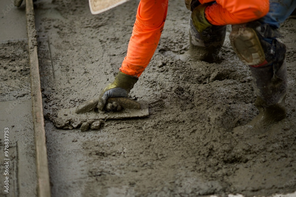 mason using hand tools to smooth the wet concrete mason using hand tools to smooth the wet concrete