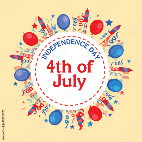 American Independence Day celebration sticker, tag or label.